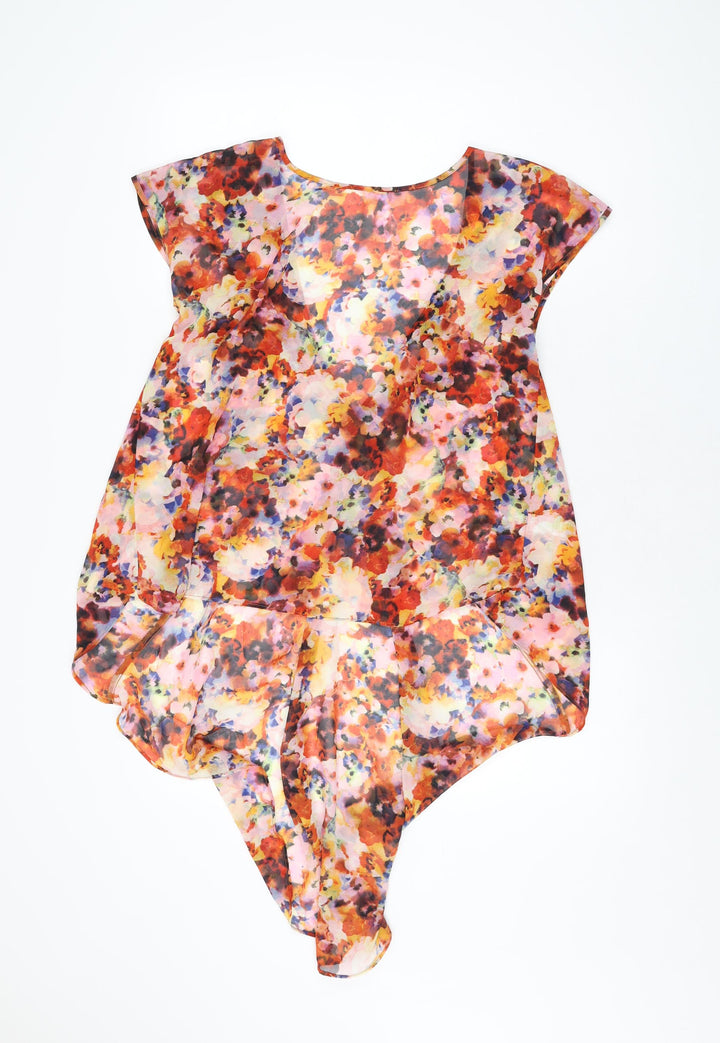 Topshop Womens Multicoloured Floral Polyester Basic Blouse Size 12 Round Neck
