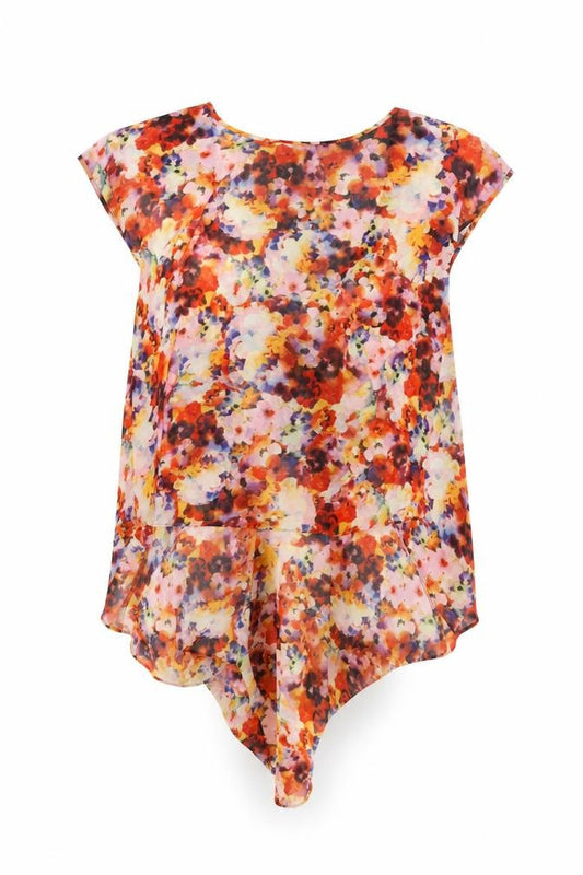 Front view of Topshop women’s multicoloured floral polyester basic blouse, size UK 12, round neck