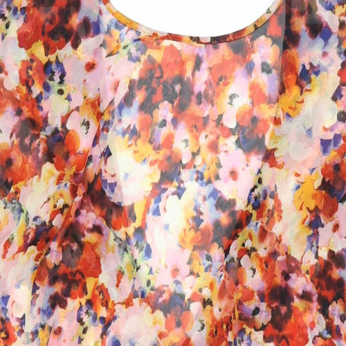 Topshop Womens Multicoloured Floral Polyester Basic Blouse Size 12 Round Neck
