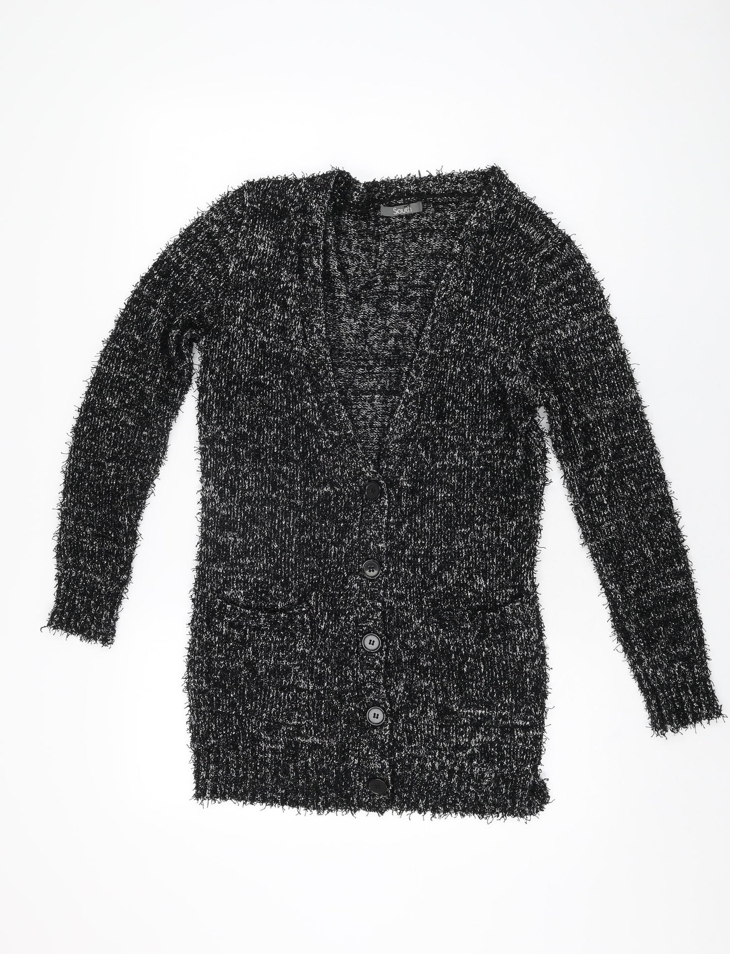 South Womens Black V-Neck Polyester Cardigan Jumper Size 14