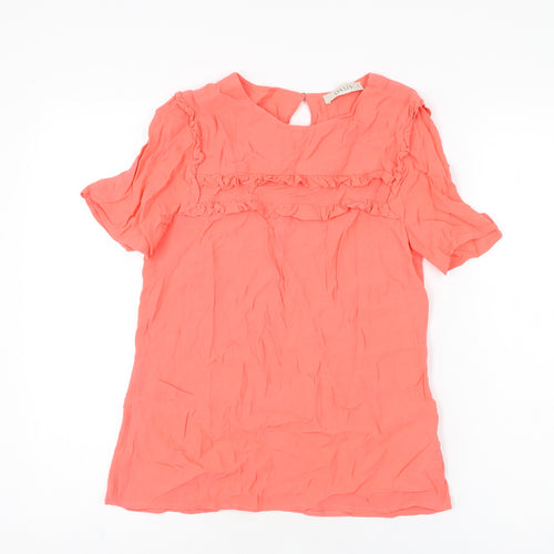 Oasis Womens Pink Viscose Basic T-Shirt Size 8 Round Neck