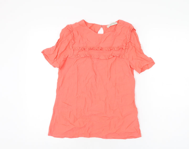 Oasis Womens Pink Viscose Basic T-Shirt Size 8 Round Neck