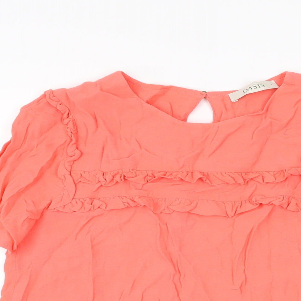 Oasis Womens Pink Viscose Basic T-Shirt Size 8 Round Neck
