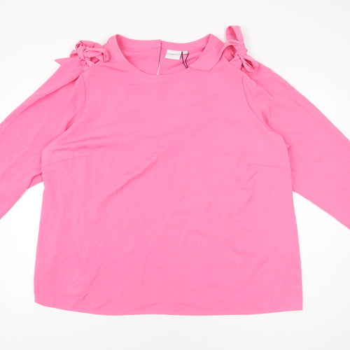 JUNAROSE Womens Pink Polyester Basic Blouse Size 28 Round Neck