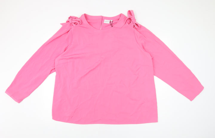 JUNAROSE Womens Pink Polyester Basic Blouse Size 28 Round Neck