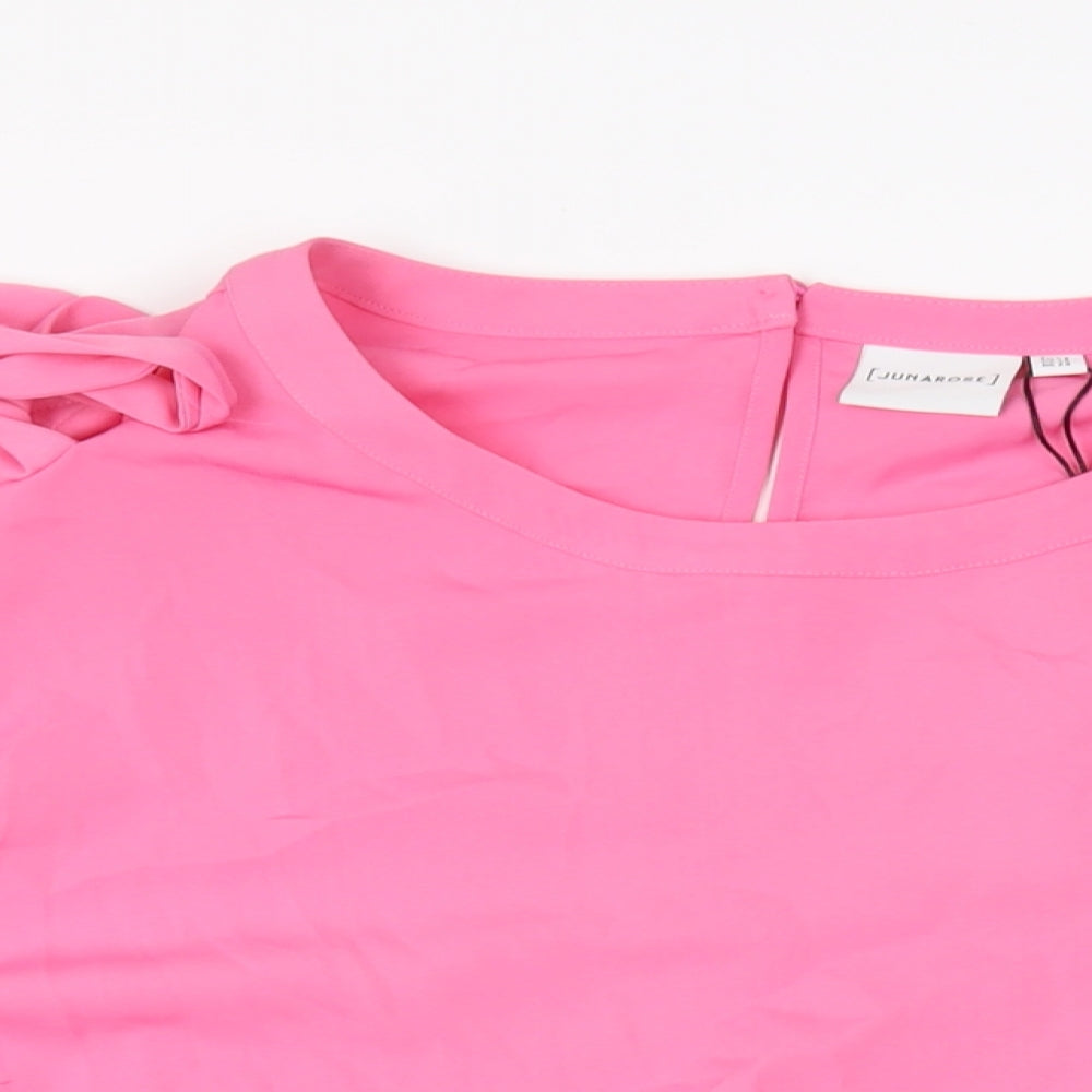JUNAROSE Womens Pink Polyester Basic Blouse Size 28 Round Neck