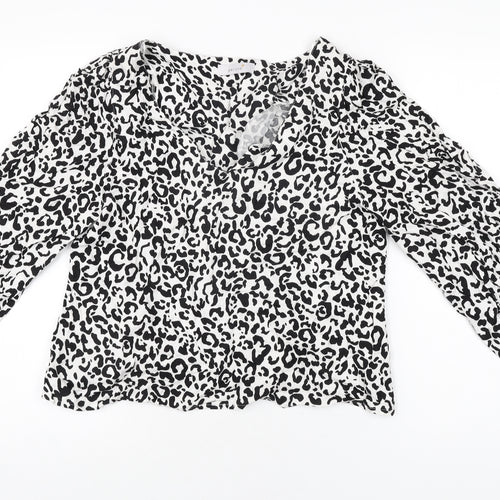 Per Una Womens White Animal Print Viscose Basic Blouse Size 12 V-Neck