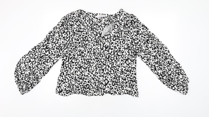 Per Una Womens White Animal Print Viscose Basic Blouse Size 12 V-Neck