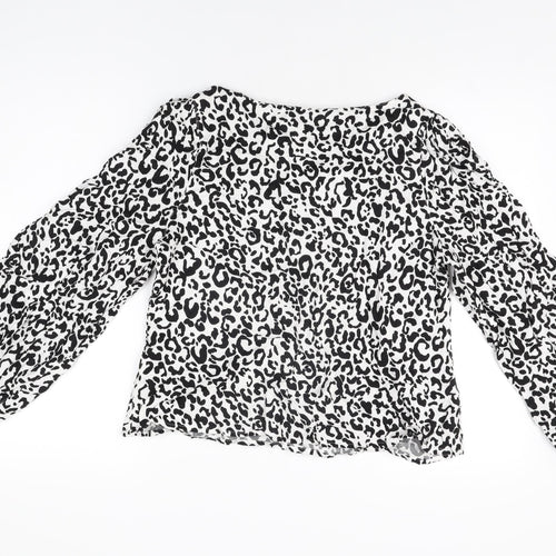Per Una Womens White Animal Print Viscose Basic Blouse Size 12 V-Neck