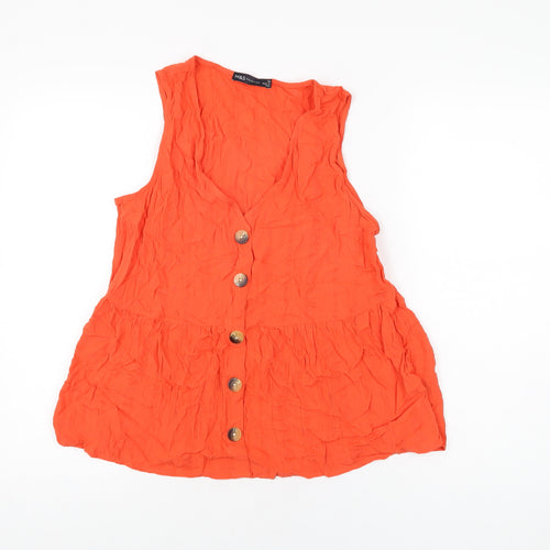 Marks and Spencer Womens Red Viscose Basic Button-Up Size 12 V-Neck