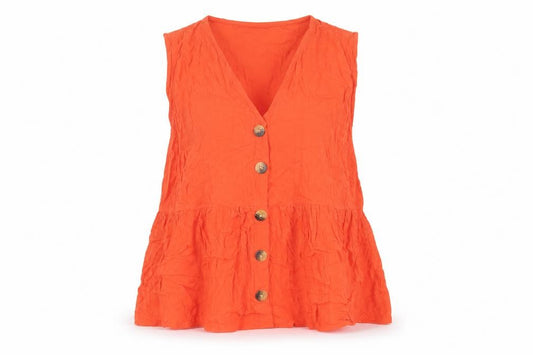 Front view of Marks & Spencer women’s red viscose basic button-up, size UK 12, v-neck