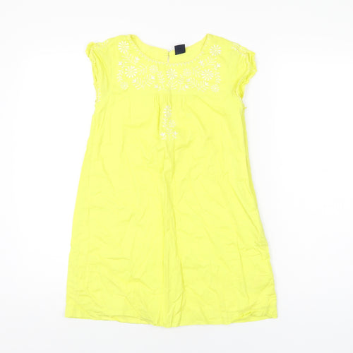 Gap Girls Yellow Floral Cotton Shift Size 8-9 Years Round Neck Zip