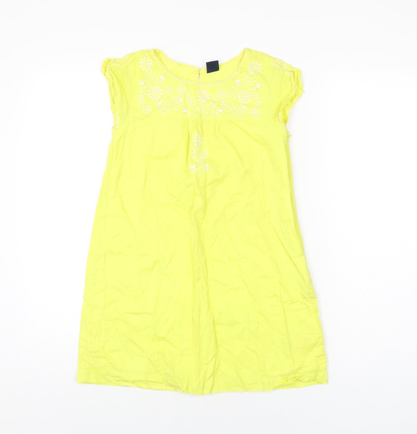 Gap Girls Yellow Floral Cotton Shift Size 8-9 Years Round Neck Zip