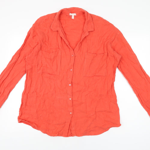 Eileen Fisher Womens Red Cotton Basic Button-Up Size M Collared