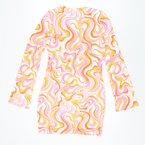 H&M Womens Multicoloured Geometric Polyester Bodycon Size M V-Neck Drawstring