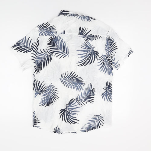 Atlanl Mens White Geometric Cotton Button-Up Size S Collared Button