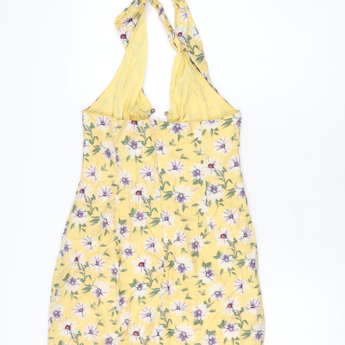 Here Comes The Sun Womens Yellow Floral Cotton Mini Size 10 Halter Zip