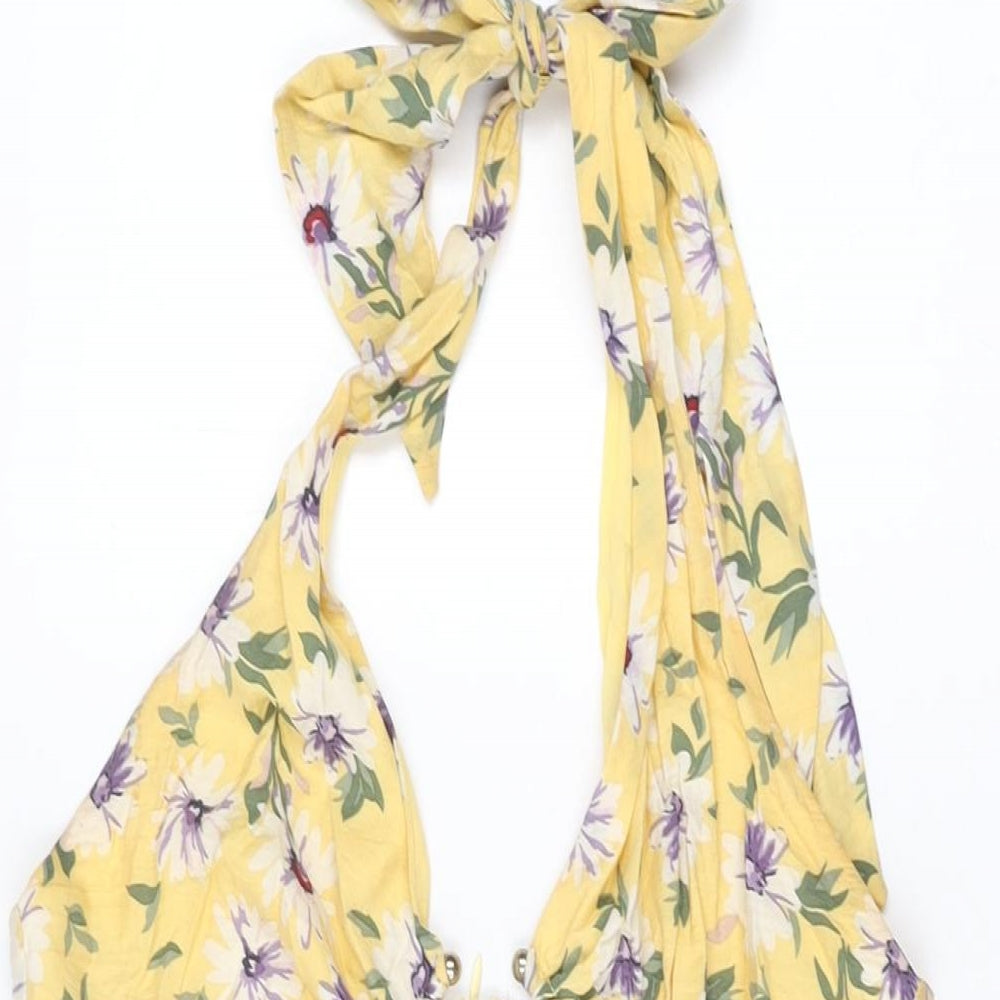 Here Comes The Sun Womens Yellow Floral Cotton Mini Size 10 Halter Zip
