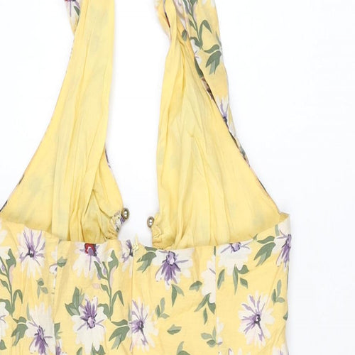 Here Comes The Sun Womens Yellow Floral Cotton Mini Size 10 Halter Zip