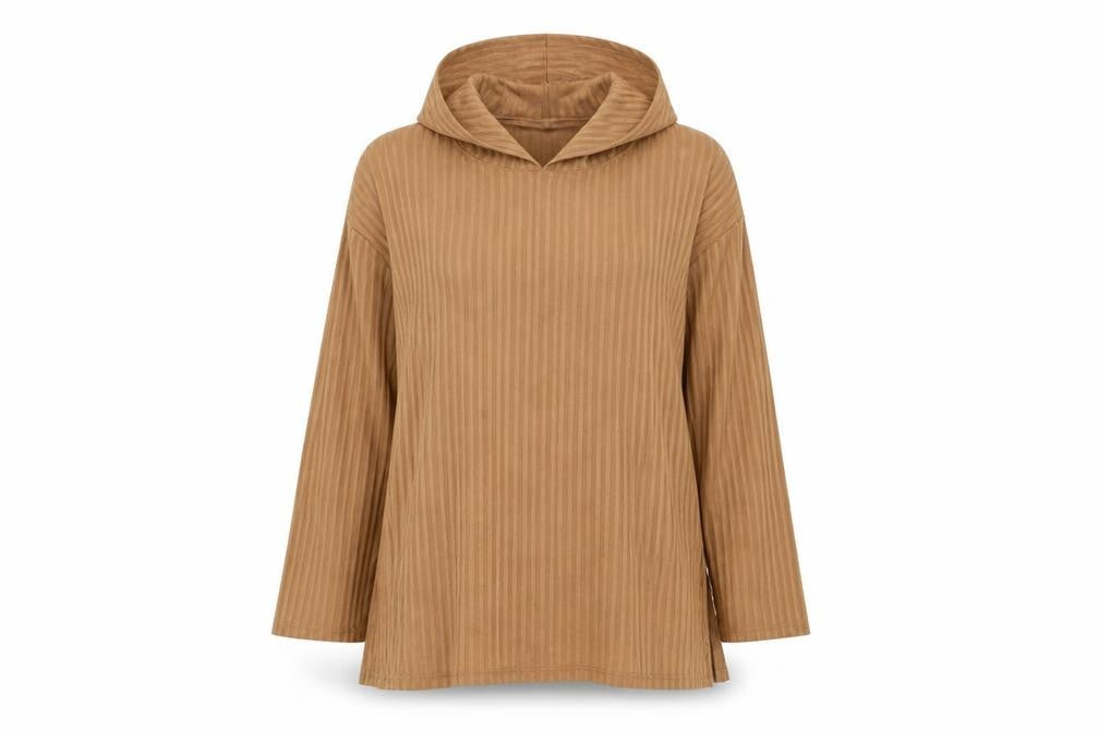 Front view of H&M women’s brown polyester pullover hoodie, size S, pullover