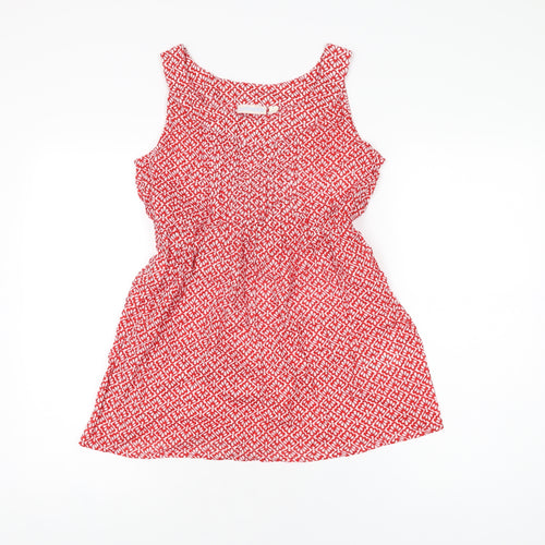 JoJo Maman Bébé Womens Red Geometric Cotton Basic T-Shirt Size S Round Neck