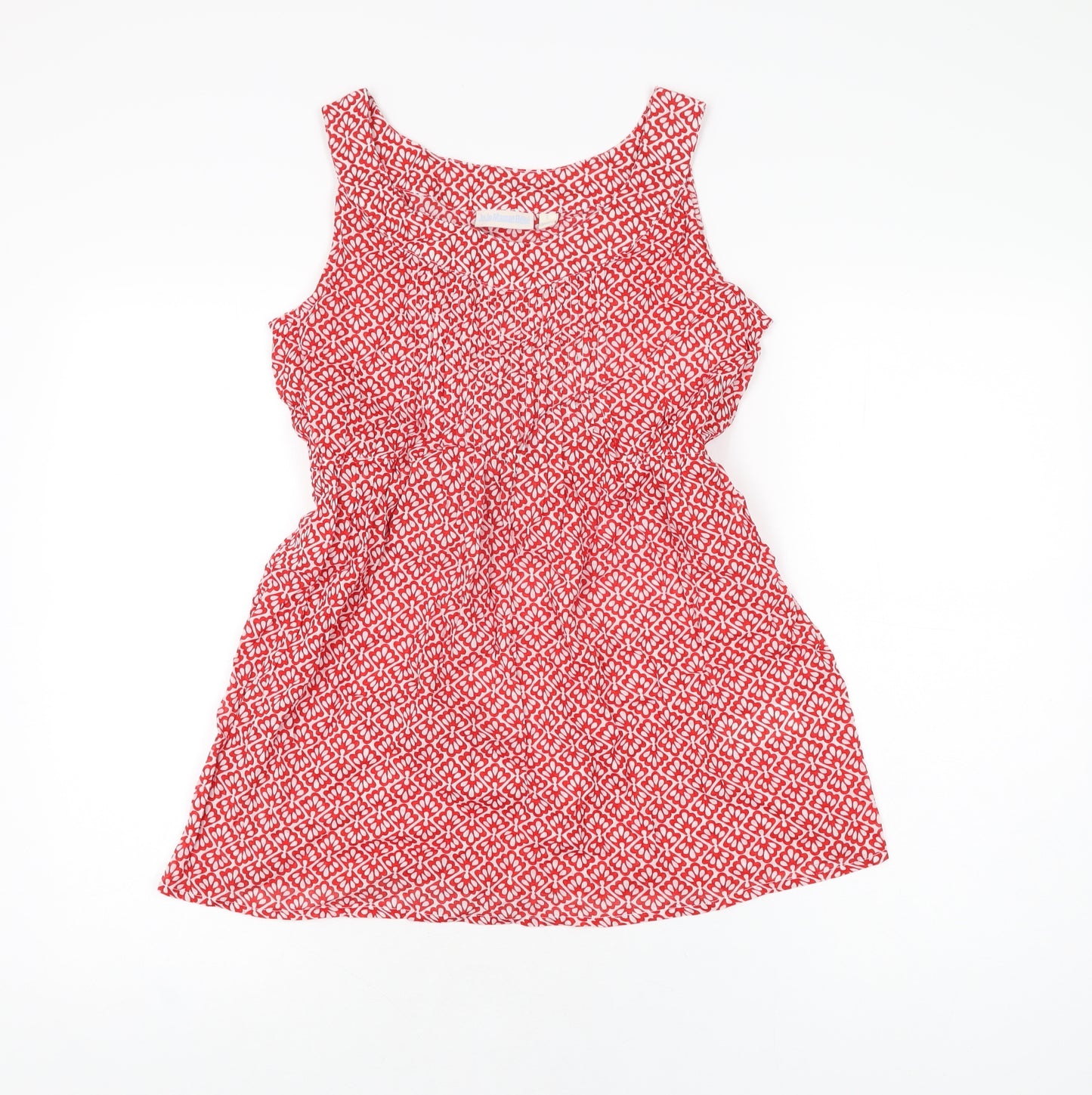 JoJo Maman Bébé Womens Red Geometric Cotton Basic T-Shirt Size S Round Neck
