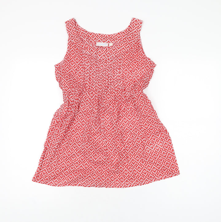 JoJo Maman Bébé Womens Red Geometric Cotton Basic T-Shirt Size S Round Neck