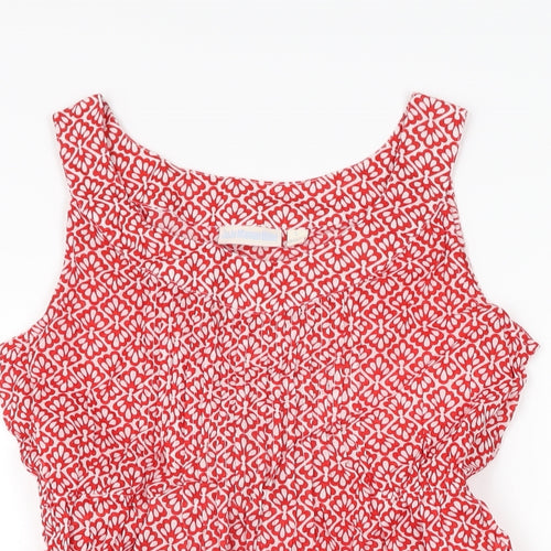 JoJo Maman Bébé Womens Red Geometric Cotton Basic T-Shirt Size S Round Neck