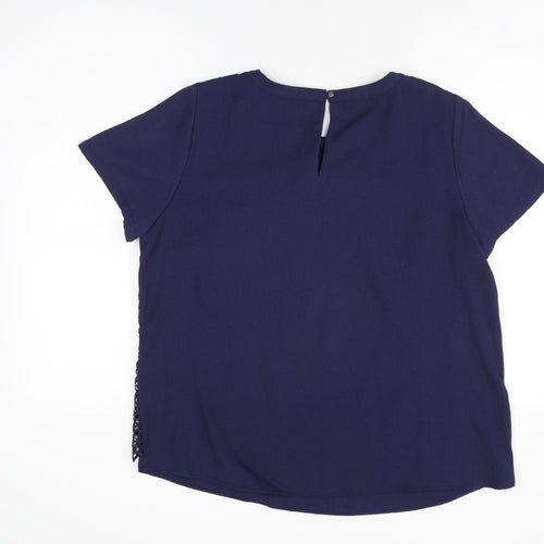 Marks and Spencer Womens Blue Geometric Polyester Basic T-Shirt Size 16 Round Neck