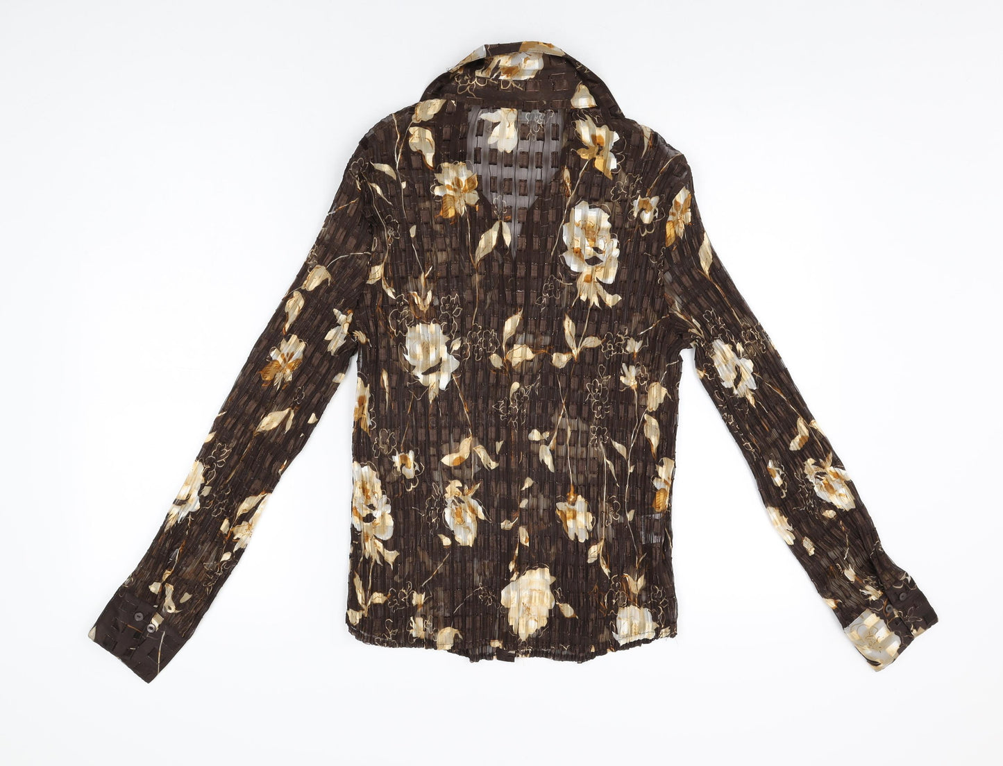 AMARANTO Womens Brown Floral Polyester Basic Button-Up Size 14 Collared