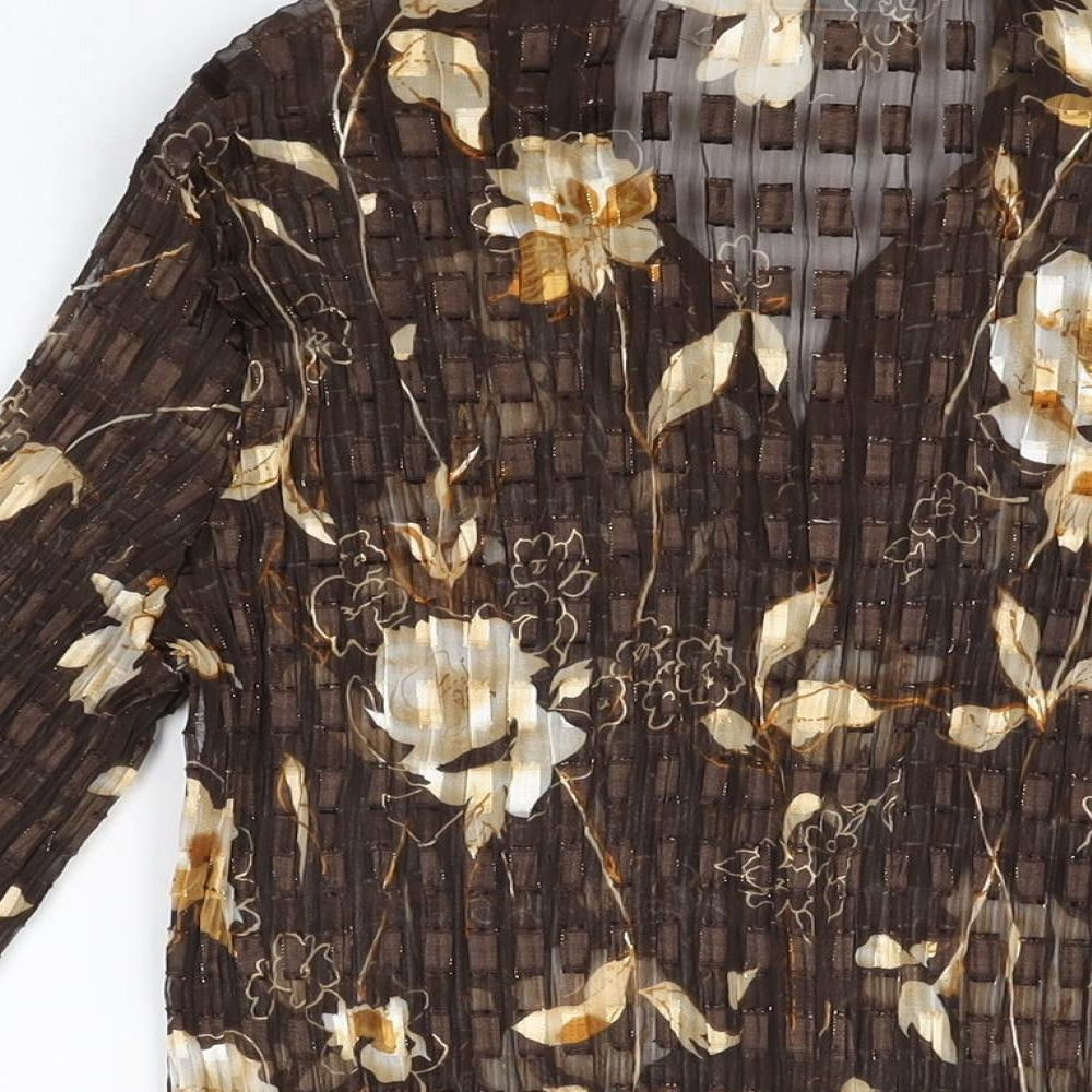 AMARANTO Womens Brown Floral Polyester Basic Button-Up Size 14 Collared