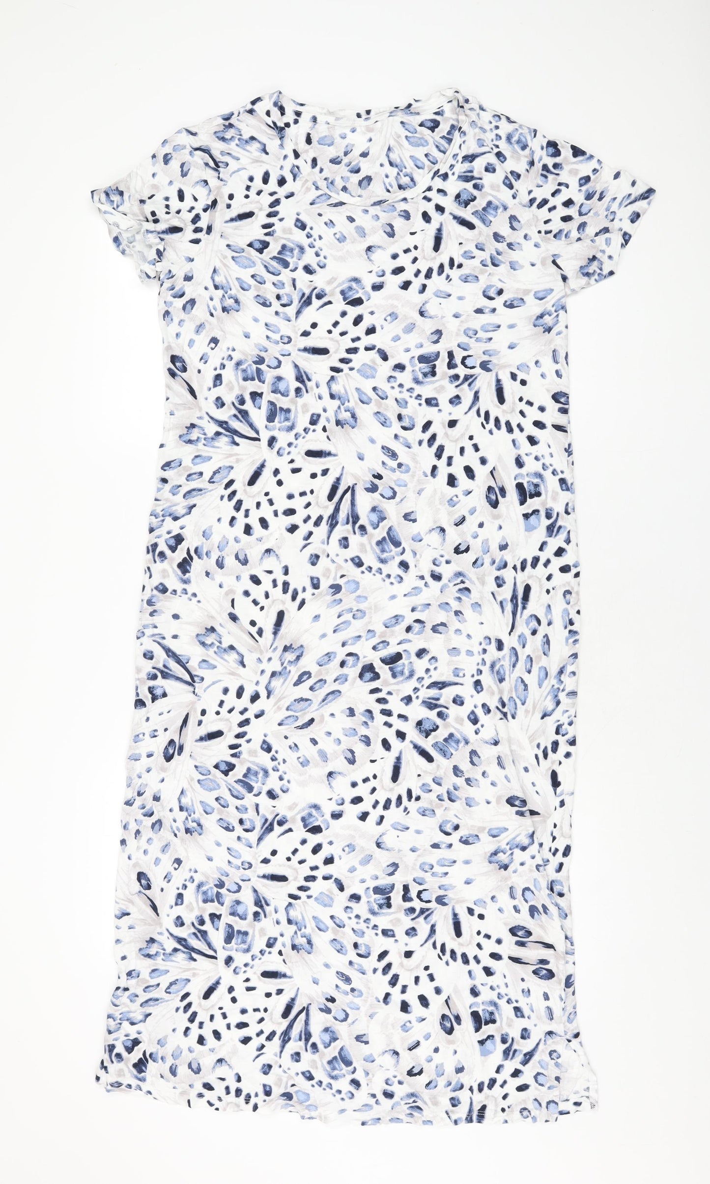 Marks and Spencer Womens White Geometric Cotton Shift Size M Round Neck Pullover