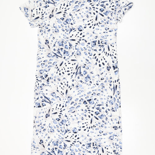 Marks and Spencer Womens White Geometric Cotton Shift Size M Round Neck Pullover