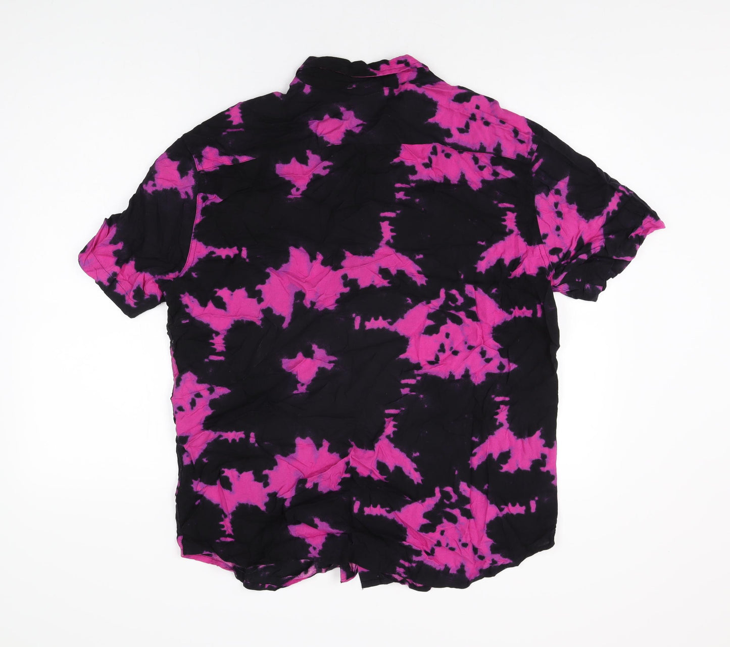 WeSC Mens Black Geometric Viscose Button-Up Size XL Collared Button