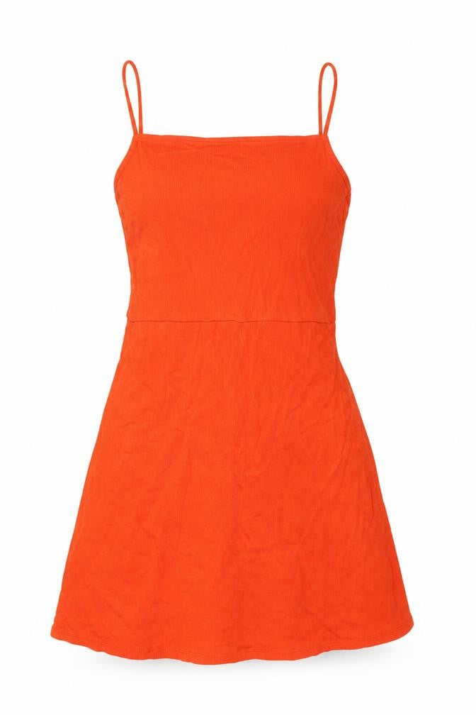 Front view of ASOS women’s orange modal mini, size UK 10, square neck pullover