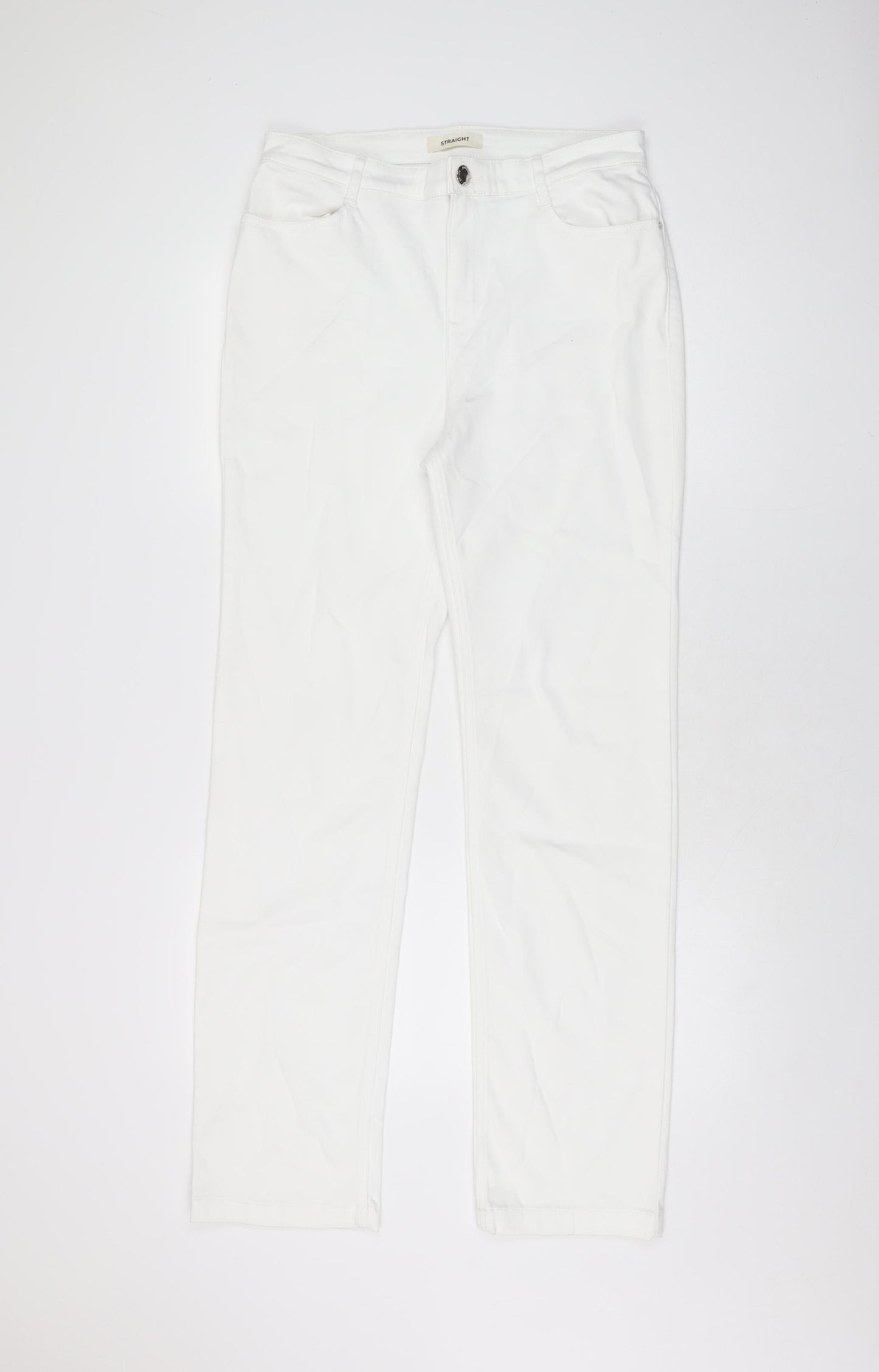 Marks and Spencer Womens White Cotton Straight Jeans Size 14 L32 in Regular Zip