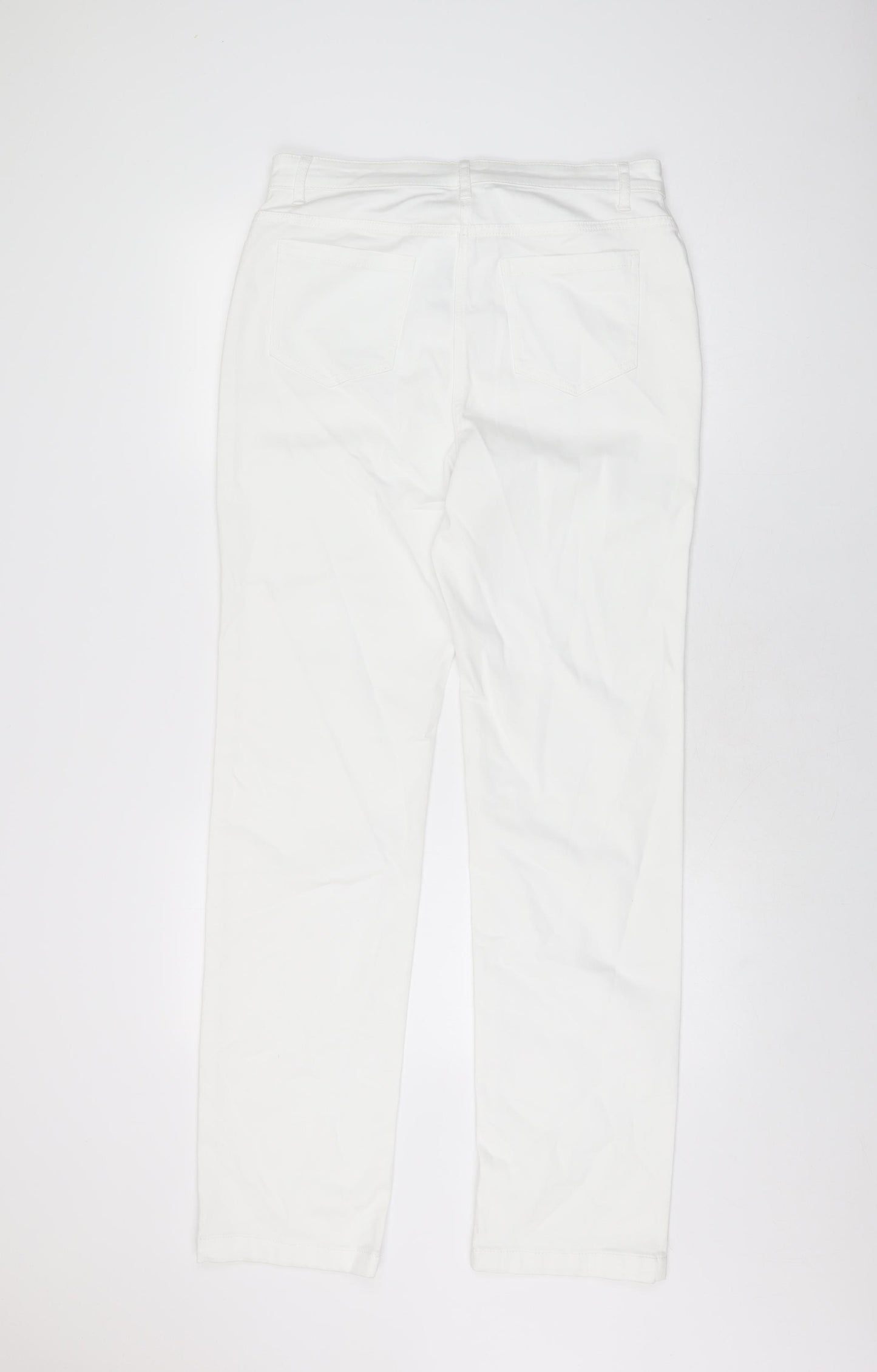 Marks and Spencer Womens White Cotton Straight Jeans Size 14 L32 in Regular Zip