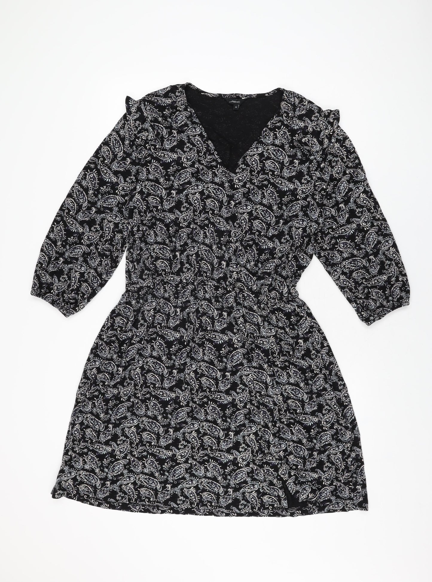 NEXT Womens Black Paisley Viscose A-Line Size 16 V-Neck Pullover