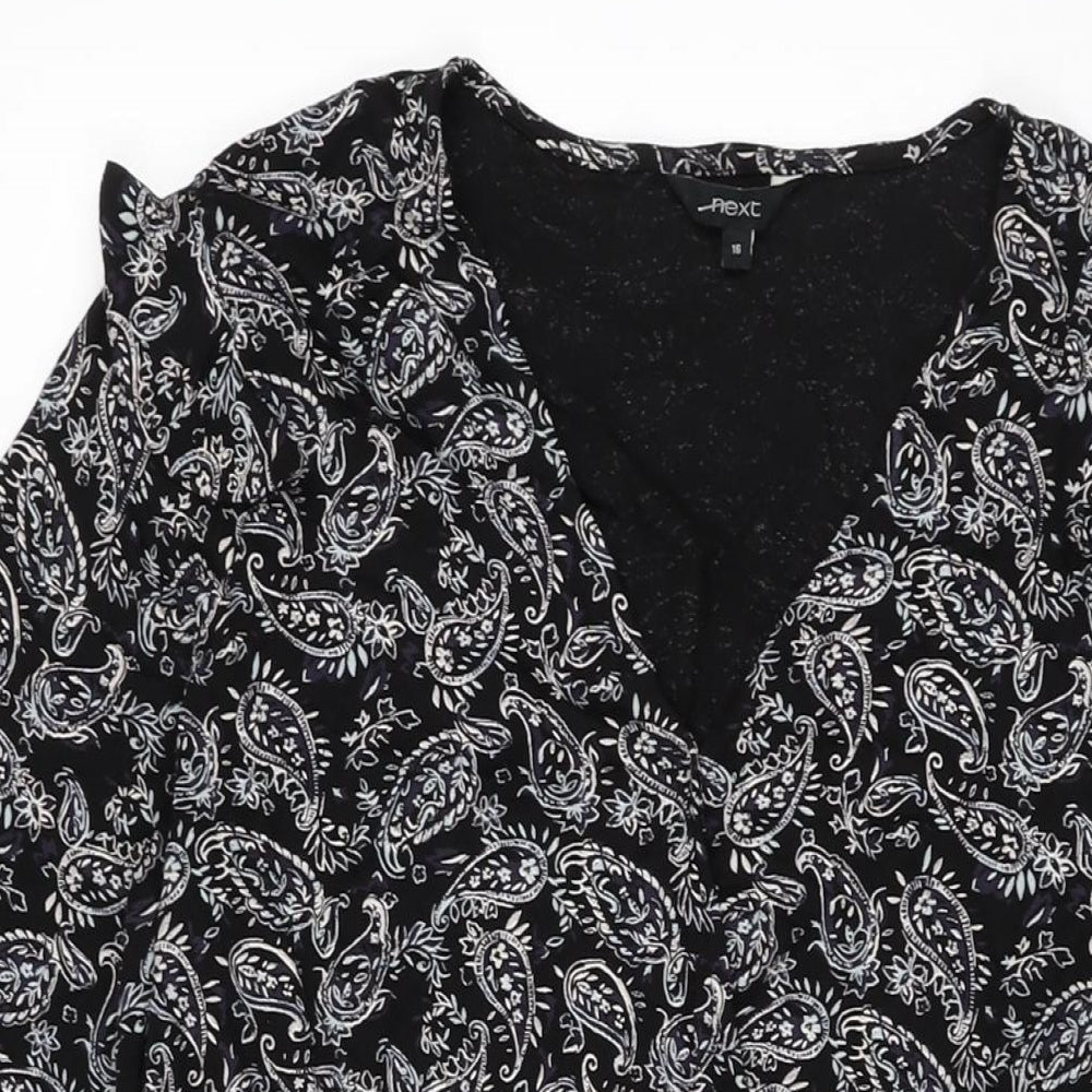 NEXT Womens Black Paisley Viscose A-Line Size 16 V-Neck Pullover