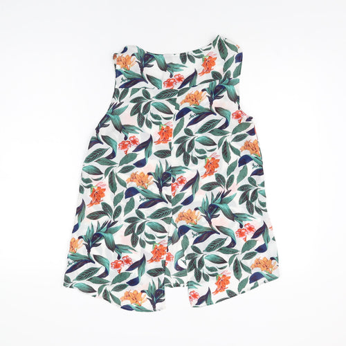 Dorothy Perkins Womens White Floral Polyester Basic Blouse Size 10 Round Neck