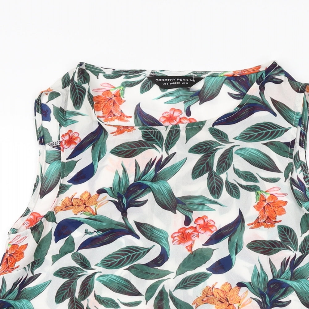 Dorothy Perkins Womens White Floral Polyester Basic Blouse Size 10 Round Neck