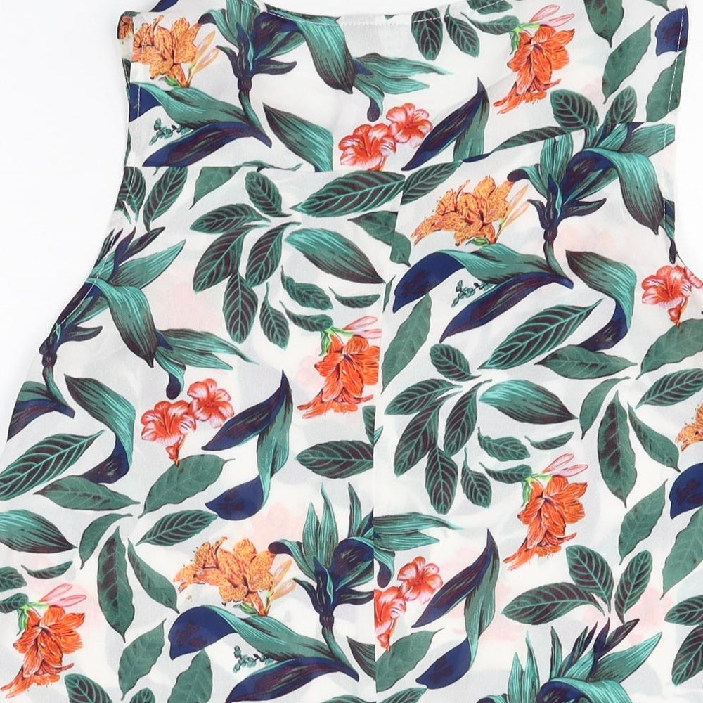 Dorothy Perkins Womens White Floral Polyester Basic Blouse Size 10 Round Neck