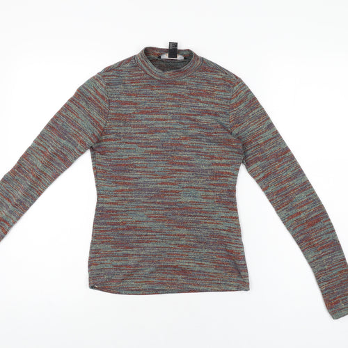 FOREVER 21 Womens Multicoloured Geometric Polyester Basic T-Shirt Size S Round Neck