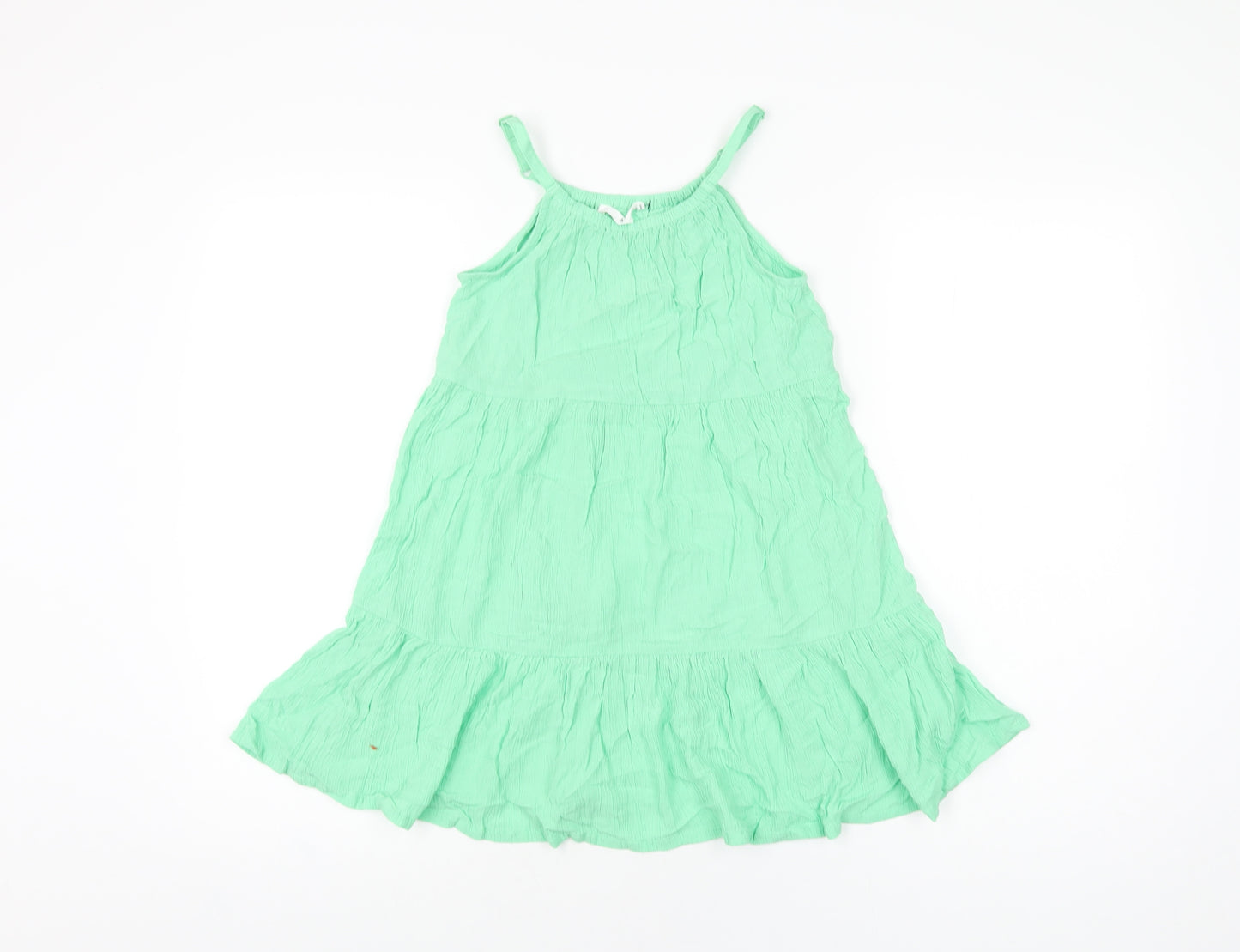 Marks and Spencer Girls Green Cotton Shift Size 6-7 Years Round Neck Pullover