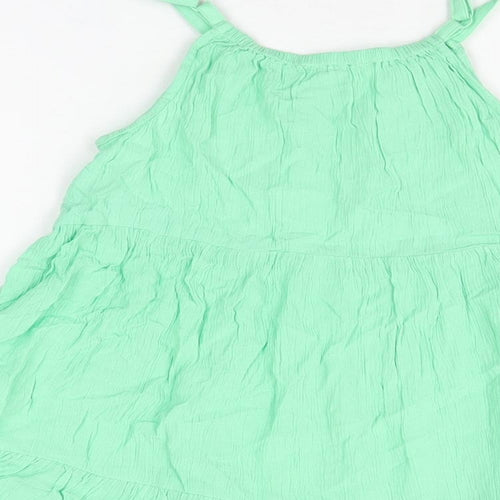 Marks and Spencer Girls Green Cotton Shift Size 6-7 Years Round Neck Pullover