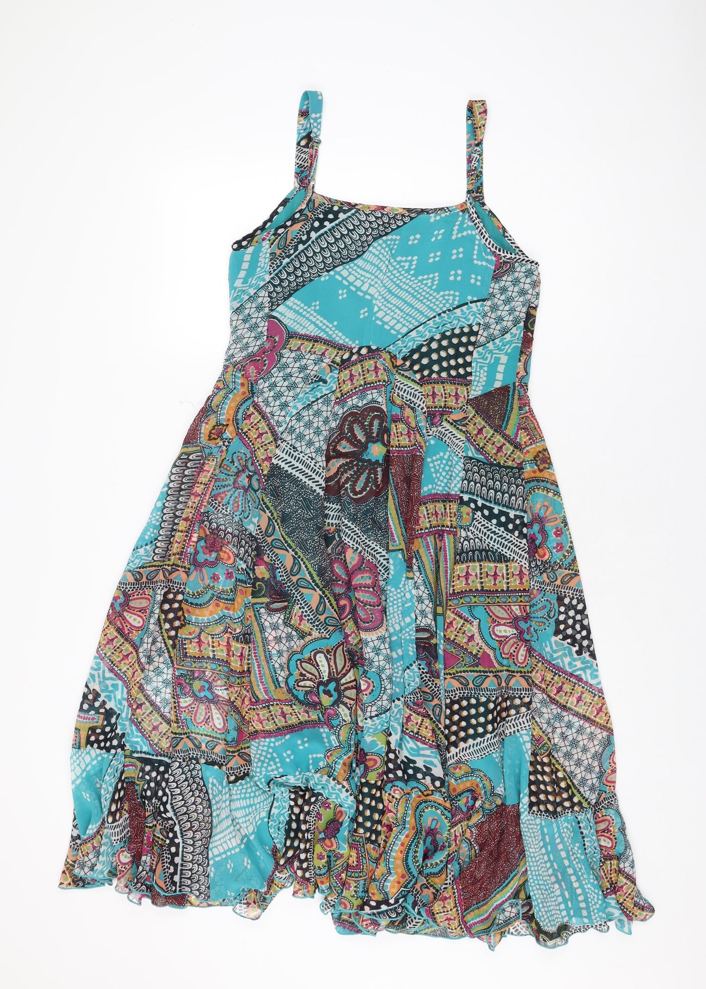 Per Una Womens Multicoloured Geometric Polyester A-Line Size 10 V-Neck Pullover