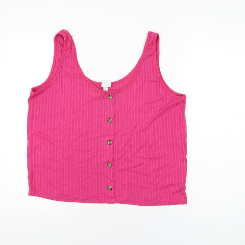 H&M Womens Pink Polyester Basic T-Shirt Size XL Scoop Neck