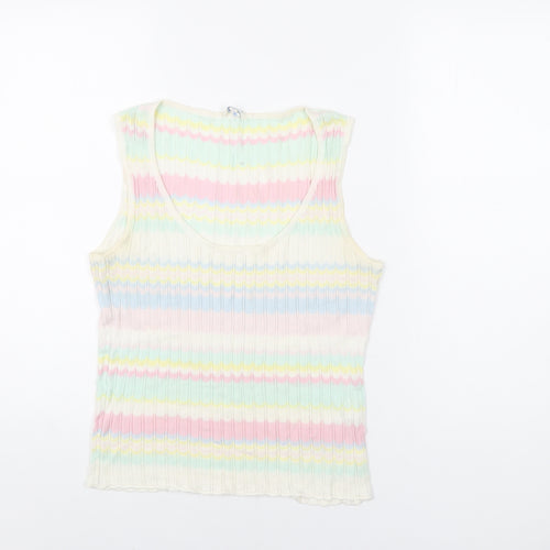 ESCADA Womens Multicoloured Geometric Viscose Basic T-Shirt Size S Scoop Neck