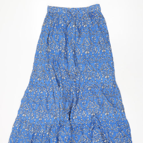 Monsoon Womens Blue Floral Viscose Swing Skirt Size S Drawstring