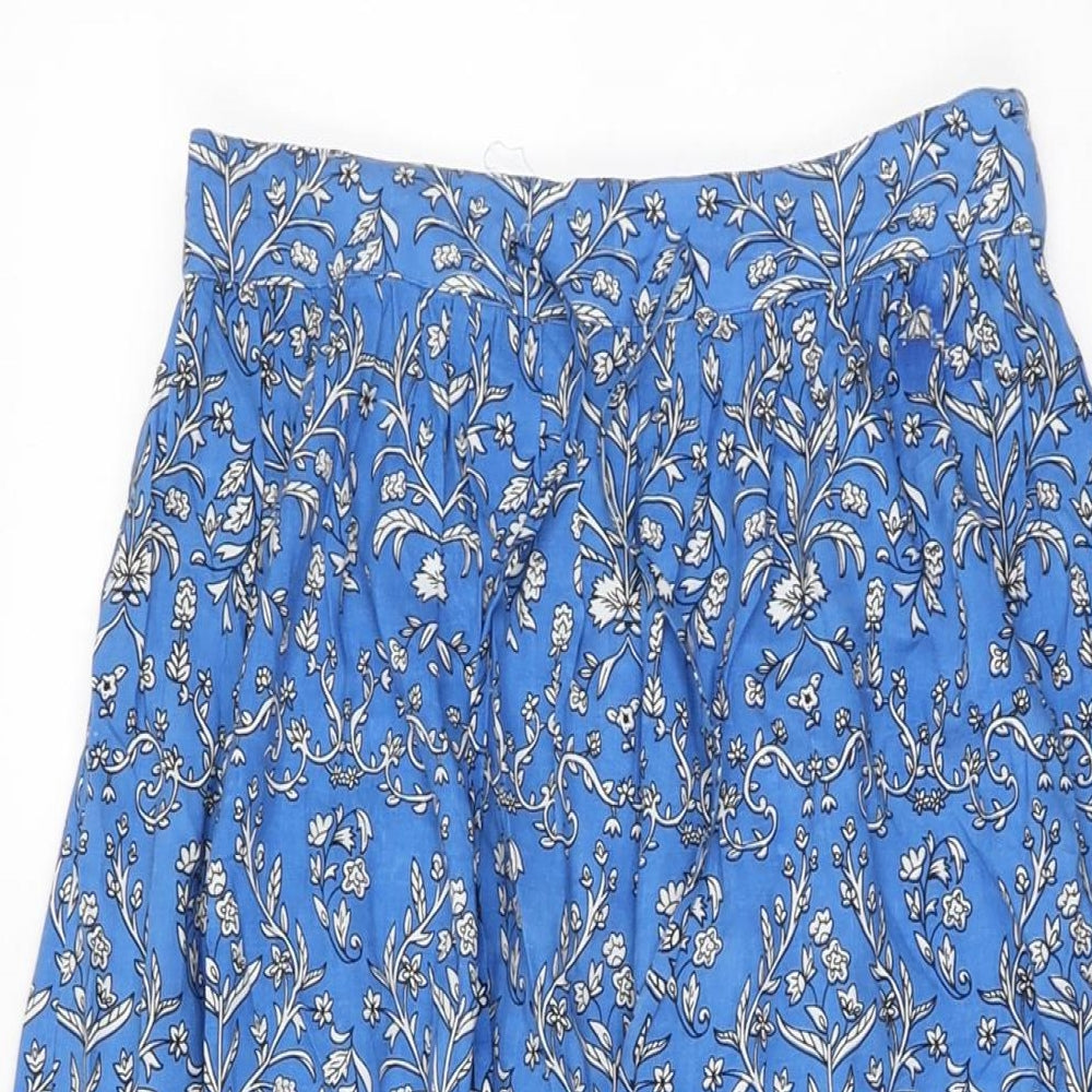 Monsoon Womens Blue Floral Viscose Swing Skirt Size S Drawstring